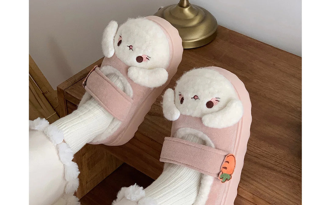 New fuzzy black cat shoes hook loop winter slippers for women indoor mary jane plush shoes mom shallow warm kitty slippers woman