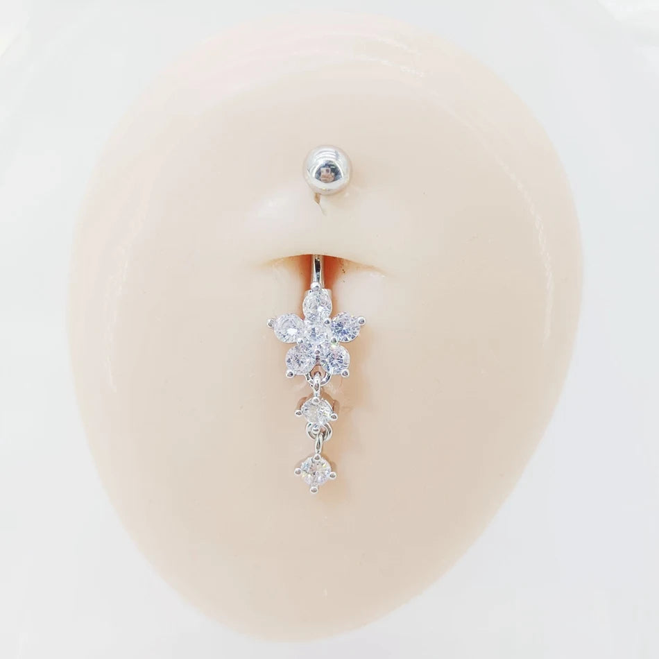 14G Surgical Titanium Dangle Belly Button Rings for Women Belly Ring Dangling Navel Piercing Jewelry with Heart Flower Butterfly