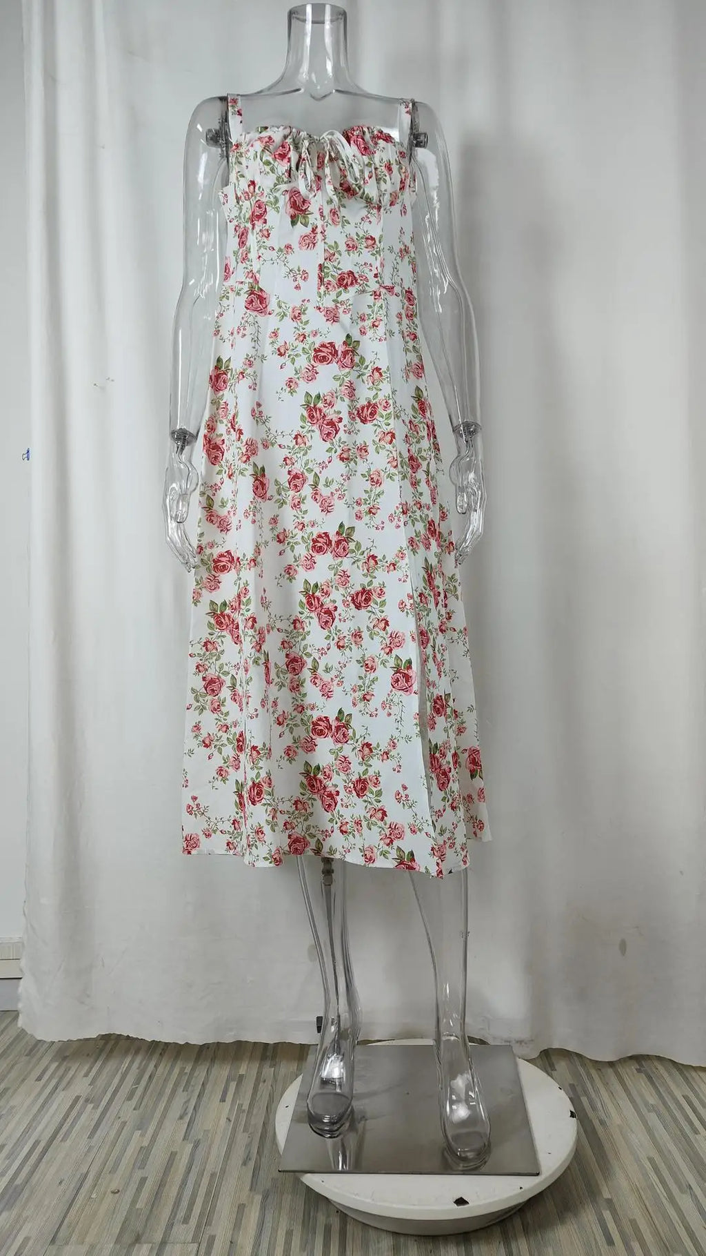 Women Summer Dress 2024 Fashion Floral Print Halter Sling V Neck Bra Sleeveless Gentle Woman mid-calf Dresses Vestidos GHH24128