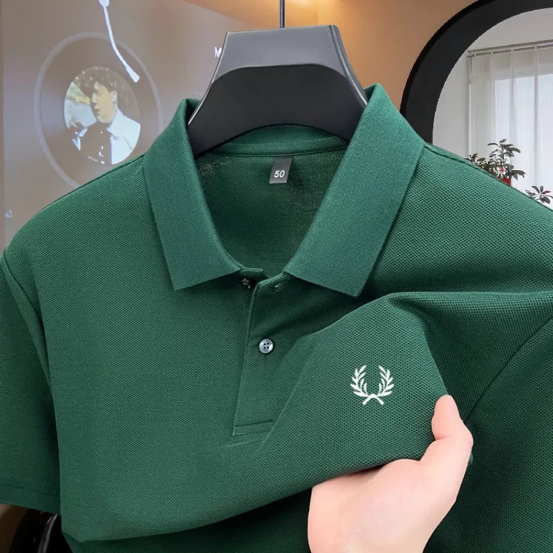 100% pure cotton 2026high-end brand men's short sleeve polo shirt summer fashion luxury wheat embroidery golf top casual T-shirt