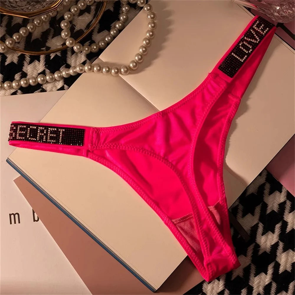 Wine Red/Leopard Sexy Shinning Rhinestone Thong Women's Seamless Underwear Sexy Sports Ladies Plus-size T-back Panties