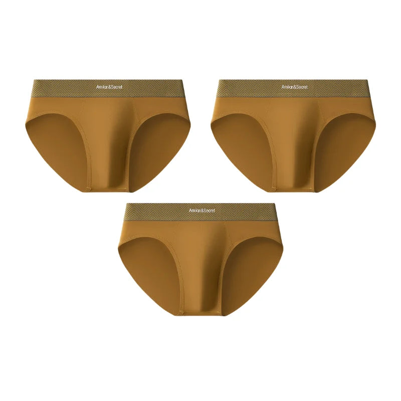 3Pcs Men’s Cotton Briefs No Fly Mid Waist U Convex Pouch Triangle Underpants Solid Color Breathable Summer Daily Underwear Male