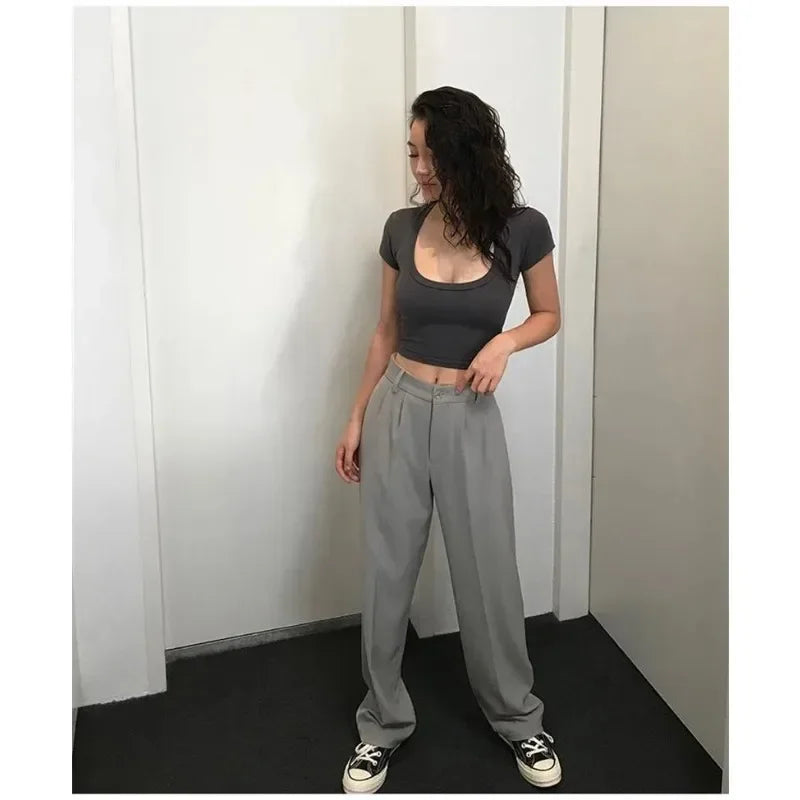 Harajuku Crop Tops Summer Slim Sports Vest Sexy Women Short Sleeve U-Neck Tee Tank Tops Female Solid Black/White Y2k Clothes