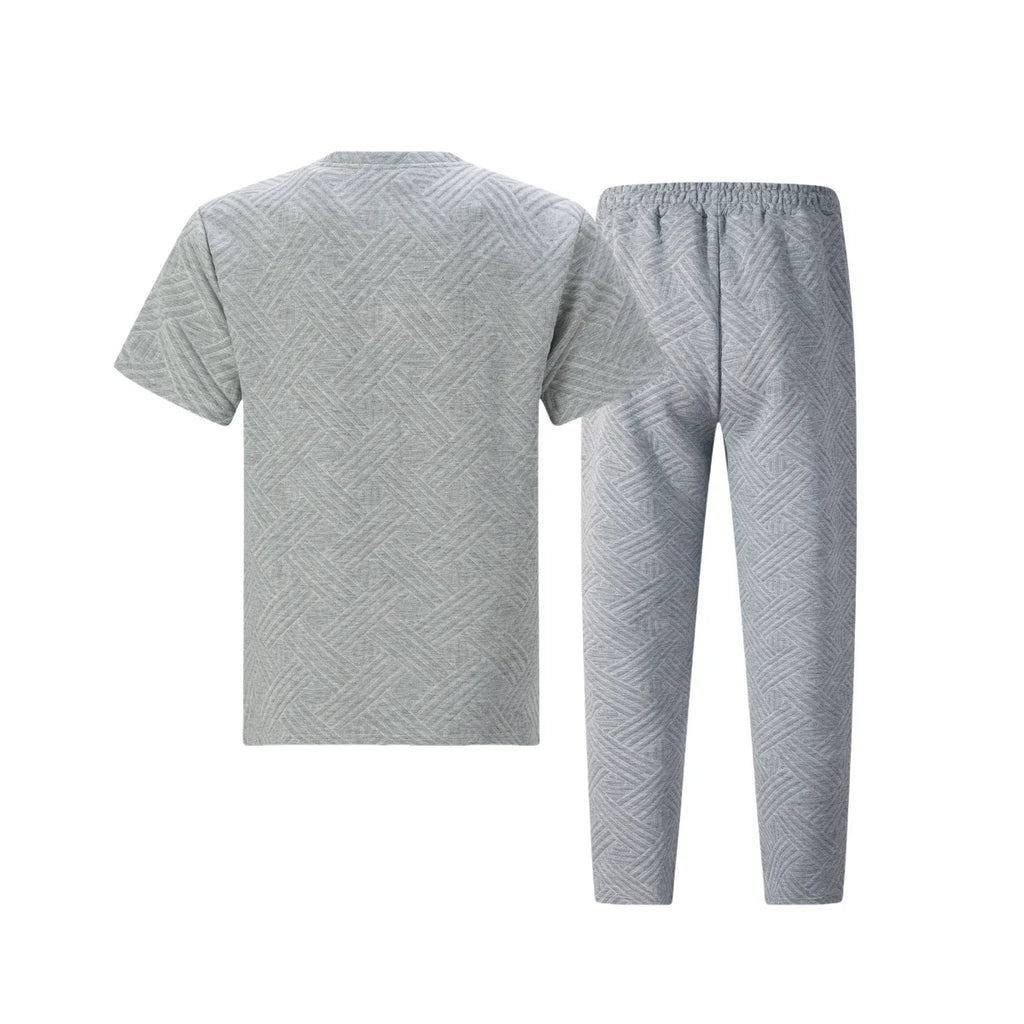 Men's Textured Fabric 2 Piece Set Short Sleeve T-Shirt & Drawstring Pants Casual Outfit Lightweight Breathable Streetwear for Sp