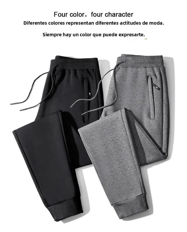 Men's Casual Straight Leg Pants Spring Autumn Loose Fit Fce Lined Bla ey Versatile Winter Trendy Brand Sweatpants