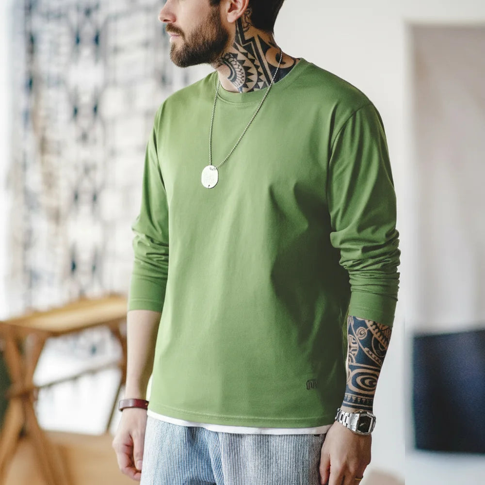Maden New Casual Sorona Cool Long-sleeved T-shirt Quick-drying Antibacterial Round Neck Top for Men's Spring And Autumn