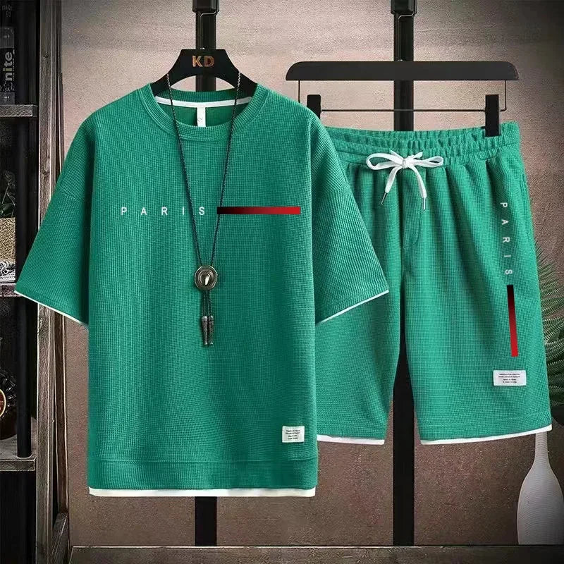 2026 New Trend Hot Summer Sports Suit Modern Casual Suitable for Men Breathable T-shirt Shorts Two-piece Casual and Fashionable