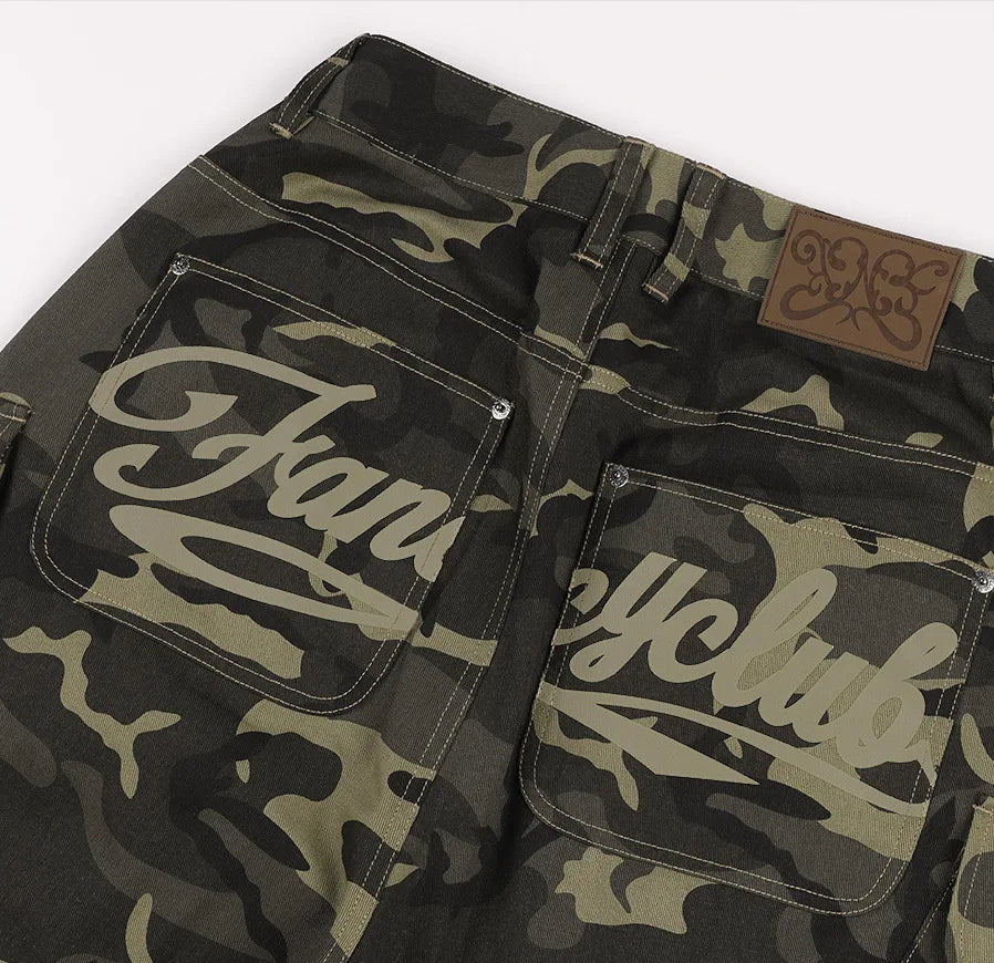 Women's Techwear Camo Cargo Shorts Streetwear High Waist Loose Multi-Pocket Zipper Drawstring Casual Harajuku Summer Bottoms