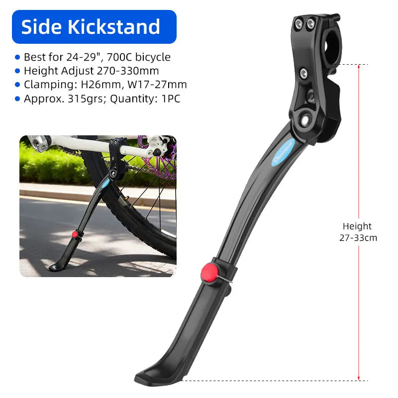 Deemount Lightweight Bike Side Stay for 24-29in/700C MTB Road Cycling Sturdy Alloy Kickstand with Non-Slip Wide Foot Design