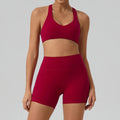 Hearuisavy Fitness Set 2Pcs Women Gym Sports Bra Running Sports Shorts With Pockets High Impact Breathable Racerback Yoga Tops