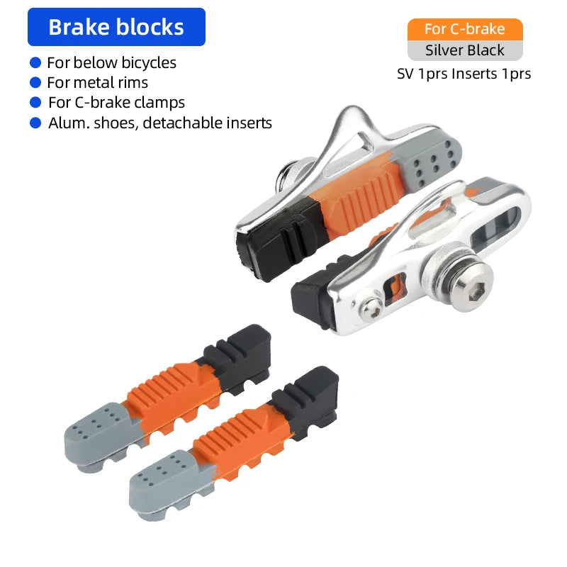 Bicycle Pads W/ 55mm Rubber Brake Inserts for Road Bmx C/V-Brake Alloy Steel Rim Caliper All Weather Use Low Wear Braking Blocks