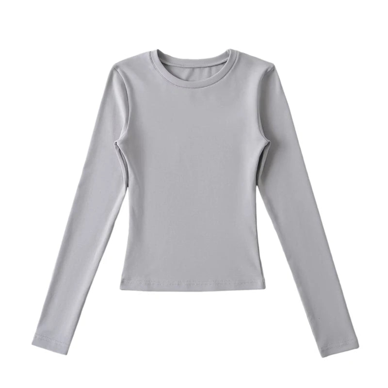 LUNDUNSHIJIA O-neck Long Sleeve T-shirts For Women 2025 New Spring Ladies Solid Cotton Slim Tee Shirts 10 Colors