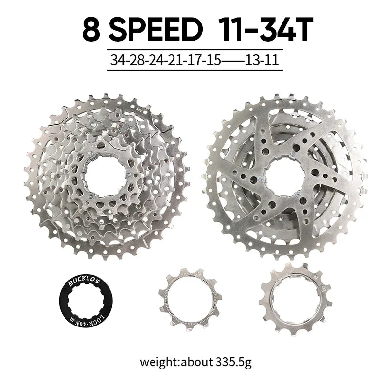 BUCKLOS Bike Cassette 8/9 Speed Bicycle Freewheel 11-25T/28T/32T/34T/36T/40T Road Mountain Bike Cassette for HG Hub Bicycle Part