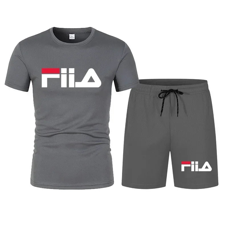 Men's short-sleeved suit, modern casual summer sports outfit, moisture-wicking and breathable mesh T-shirt and shorts combinatio