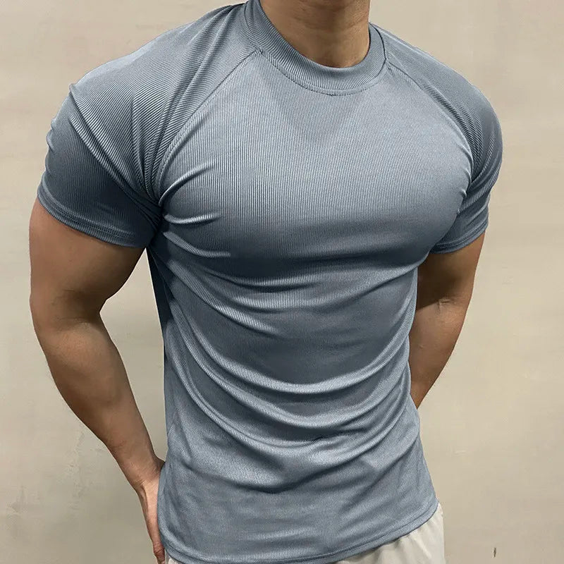 Men Summer Tshirt Muscle Shirt Bodybuilding Fitness Workout Turtleneck Casual Top Tees