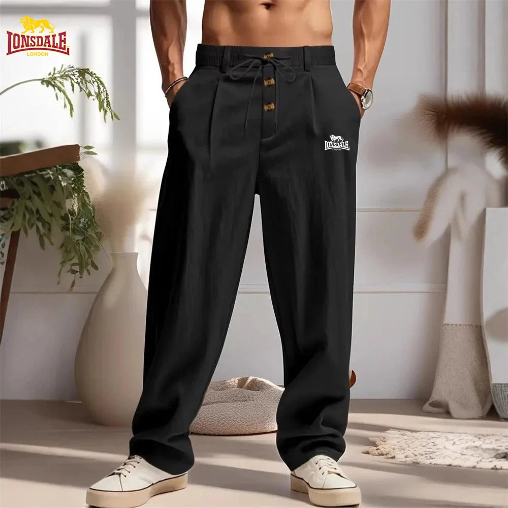 LONSDALE's new men's casual breathable cotton and linen pants, trendy street sport pants, loose straight beach and outdoor pants