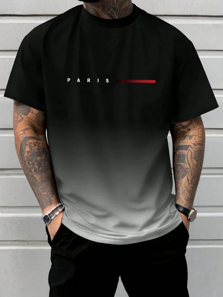 Men's Short Sleeve Summer Outdoor Breathable Round Neck T-shirt Short Sleeve Classic Stripe Pattern Large Size Loose Men's short