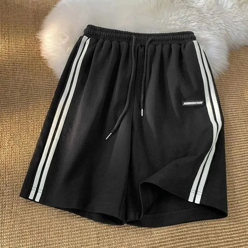 Side Striped Sweatpants Women High Waisted Loose Straight Running Shorts Summer Fashion Casual Black White Wide Leg Shorts