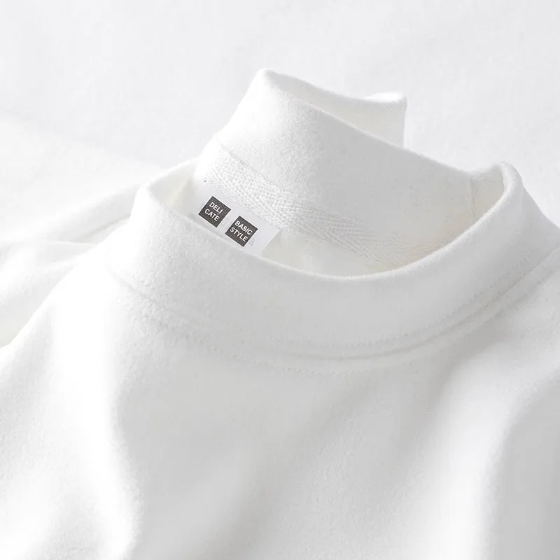 Autumn Winter Thick Fleece T-Shirt Men Half High-Collar T Shirt Long Sleeve Casual Tops Thermal Shirts Undershirt Man Clothing