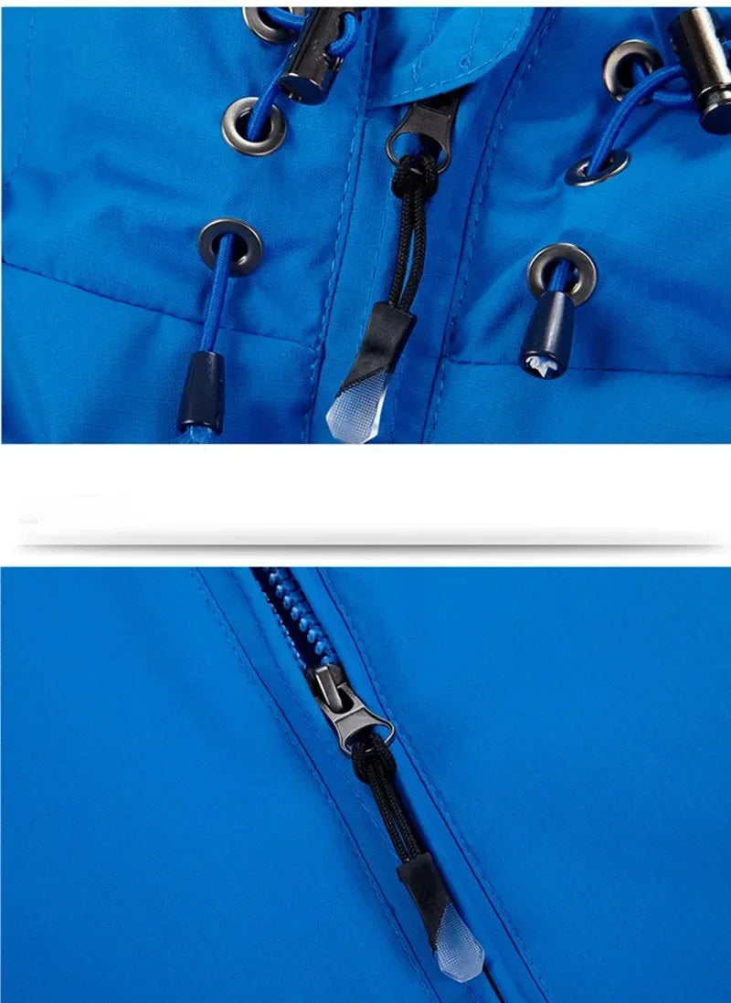 Men's hooded waterproof jacket, camping, outdoor, mountain climbing, windproof, lightweight, long-sleeved outdoor jacket. Suitab