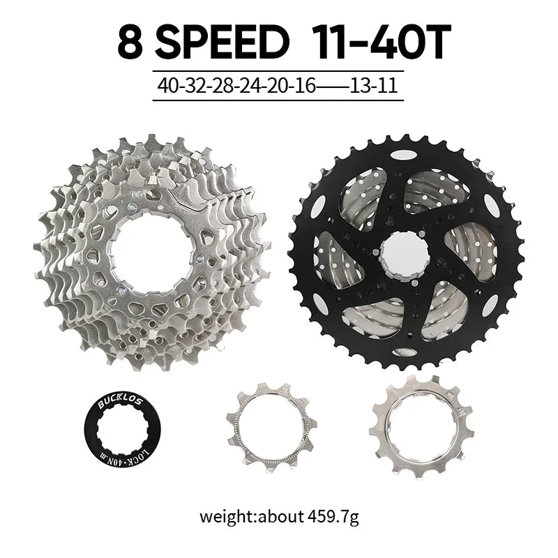 BUCKLOS Bike Cassette 8/9 Speed Bicycle Freewheel 11-25T/28T/32T/34T/36T/40T Road Mountain Bike Cassette for HG Hub Bicycle Part
