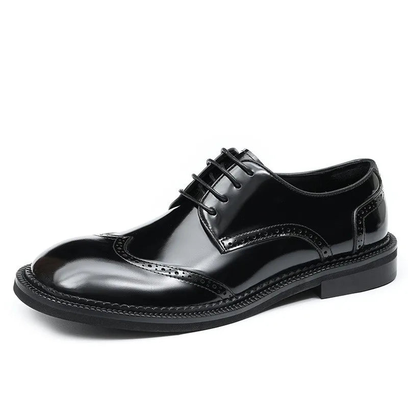 Big-headed leather shoes men's carved 2024 new wide-footed high-quality British limelight cowhide business casual men's shoes