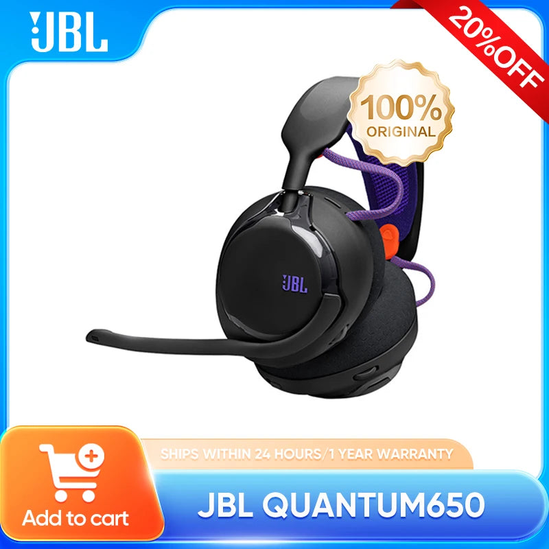 JBL Quantum 650 Wireless Gaming Headset, Over-Ear Headphones with Mic, Spatial Audio Gaming Headphones for E-Sports