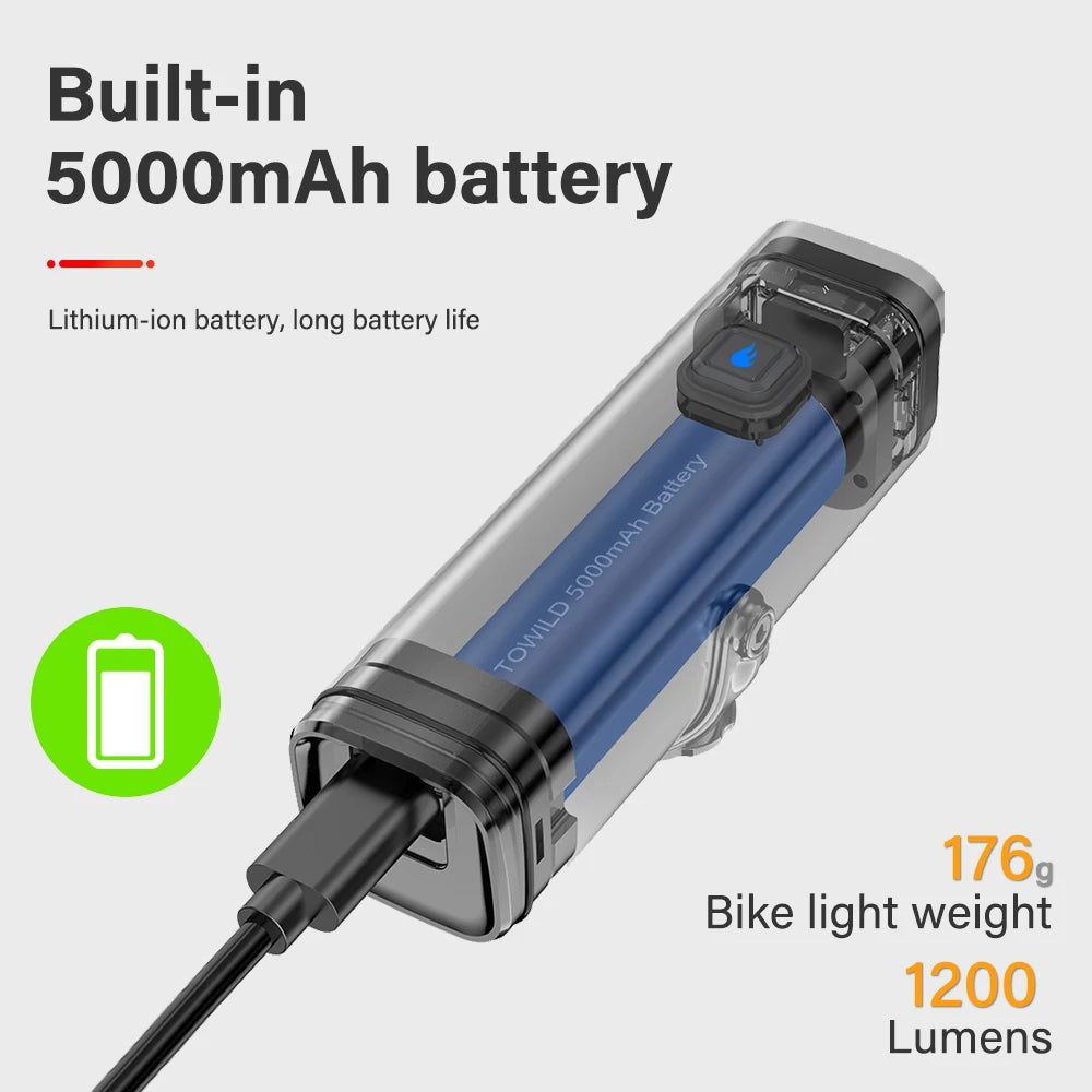 TOWILD CL1200 Smart Bike light Remote Control Bicycle Lights 5000mAh battery Type-C Rechargeable Road MTB IPX6 Bicycle headlight