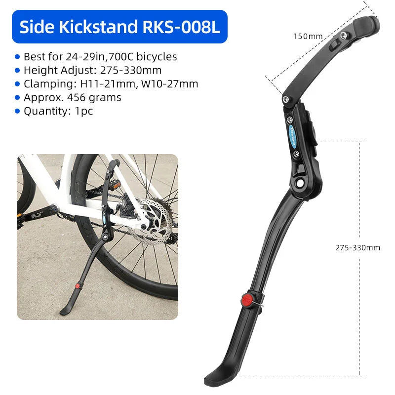 Dual Clamps Kickstand 24-29in Quick Height Adjust Bicycle Parking Rack MTB Road Chain Seat Stay Tubes Firm Install Strong Suppor