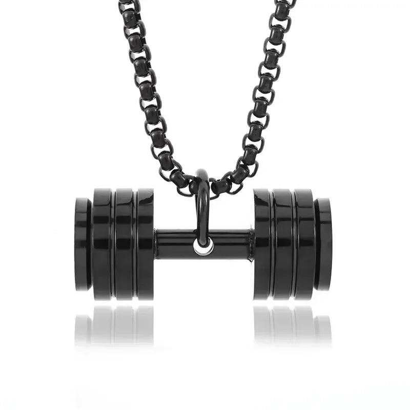 Stainless Steel Barbell Dumbbell Pendant Men\\'s Fitness Bodybuilding Necklace Women\\'s Gym Casual Sports Jewelry