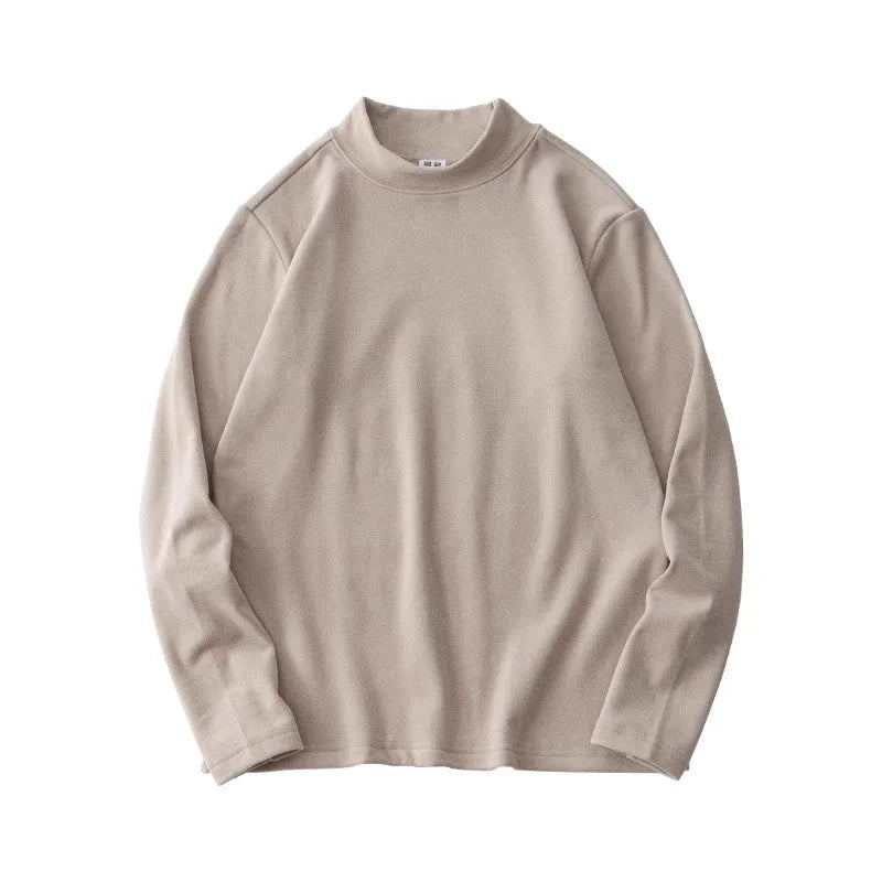 Autumn Winter Thick Fleece T-Shirt Men Half High-Collar T Shirt Long Sleeve Casual Tops Thermal Shirts Undershirt Man Clothing