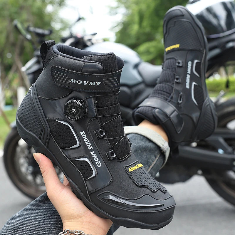 Men Motorcycle Boots Breathable Anti Slip Wear Resistant Ankle Support Motorbike Racing Riding Shoes for Outdoor Street Riding