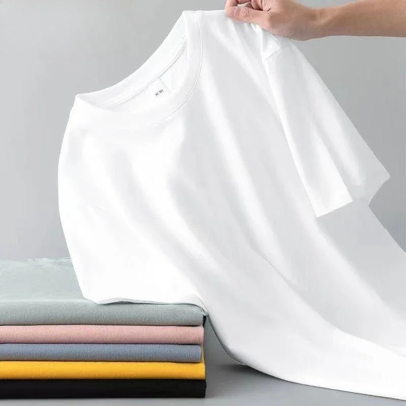 100% Pure Cotton Round Neck Short Sleeved T-shirt for Men and Women's New Summer Versatile Loose Solid Color Men's T-shirt