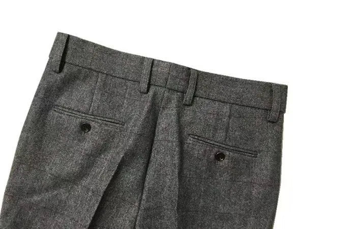Autumn New Warm Wool Herringbone Casual Trousers British Retro Woolen Loose Straight Pants for Men