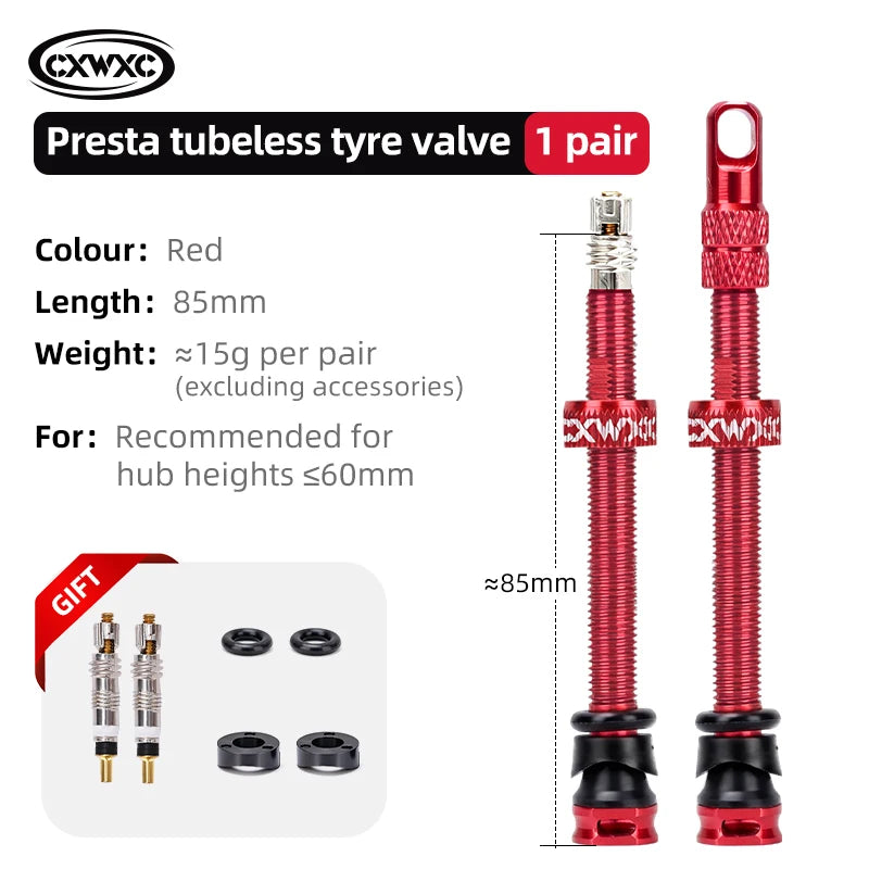 CXWXC 1Pair Bicycle Presta Valve 45/65/85mm Aluminum Alloy Valve For Tubeless Road/MTB/Gravel Bike Rim Valve Accessories