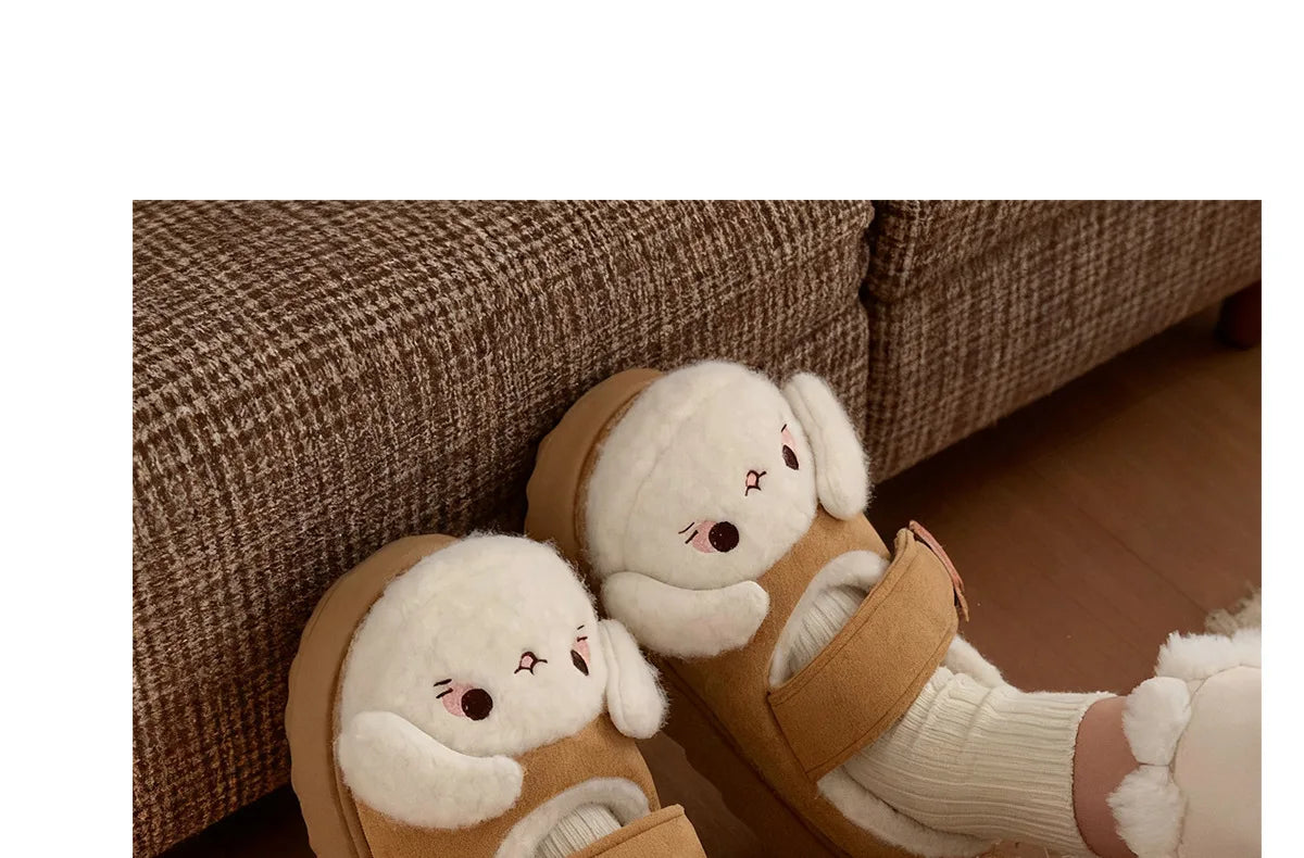 New fuzzy black cat shoes hook loop winter slippers for women indoor mary jane plush shoes mom shallow warm kitty slippers woman