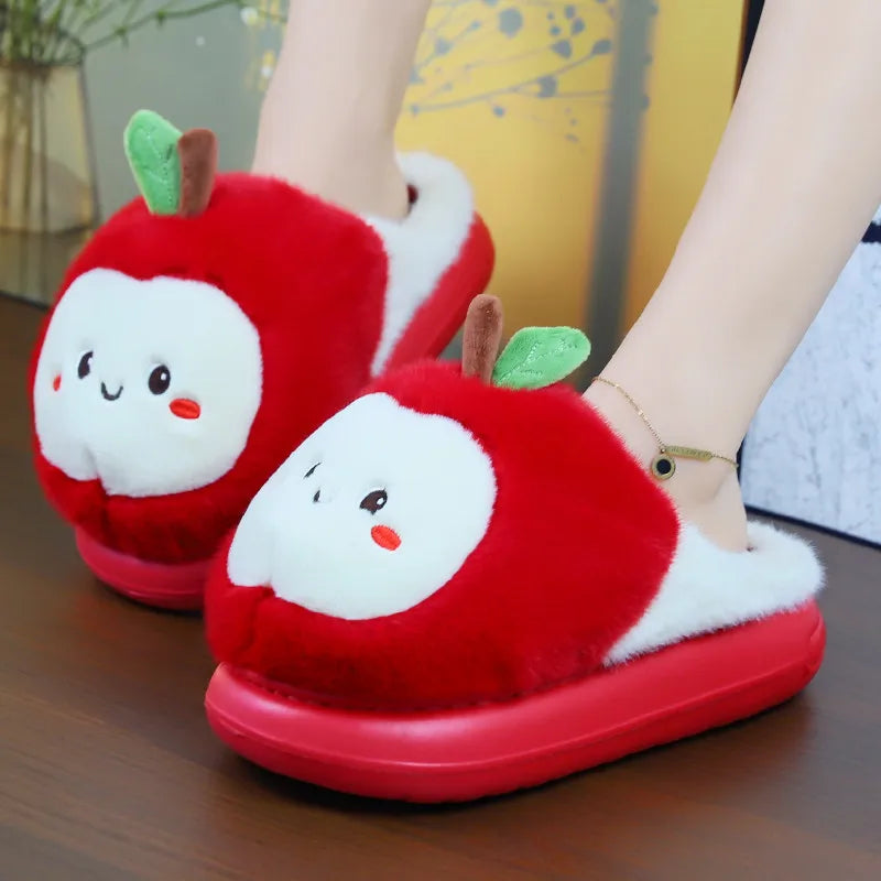 New fuzzy black cat shoes hook loop winter slippers for women indoor mary jane plush shoes mom shallow warm kitty slippers woman