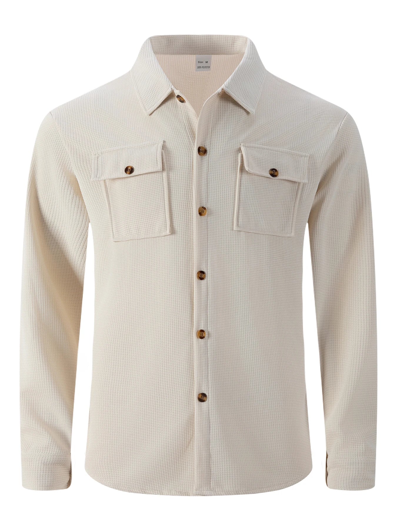 Men's Waffle Knit Button Down Shirt - Casual Long Sleeve Turn Down Collar Chest Pocket Work Shirt