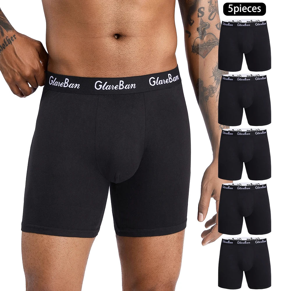 5 Pack Black Men's Mid-Length Boxer Briefs New Underwear Soft Breathable Stretch Comfort for Daily Wear