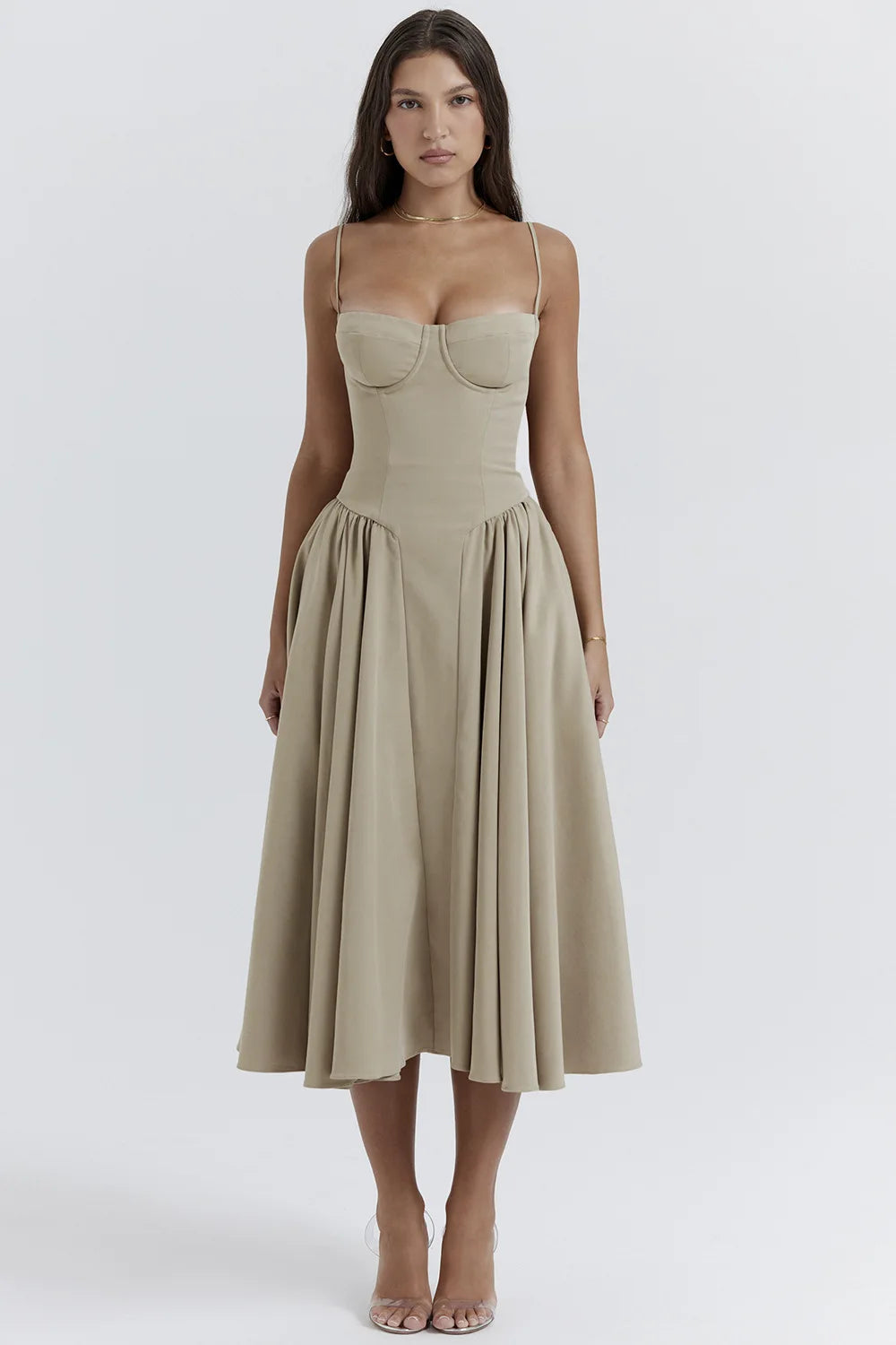 Vintage Floral Midi Dress Women's High Waist A-Line Sundress Green Dresses Summer Female 2025 Wedding Guest New White Evening