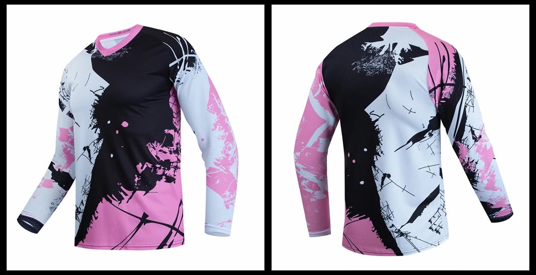Pink Dirt Bike Shirt Kids Motocross Jersey Youth Off Road Motorcycle Shirt Girls DH mtb BMX Jersey Long Sleeve Cycling Jersey