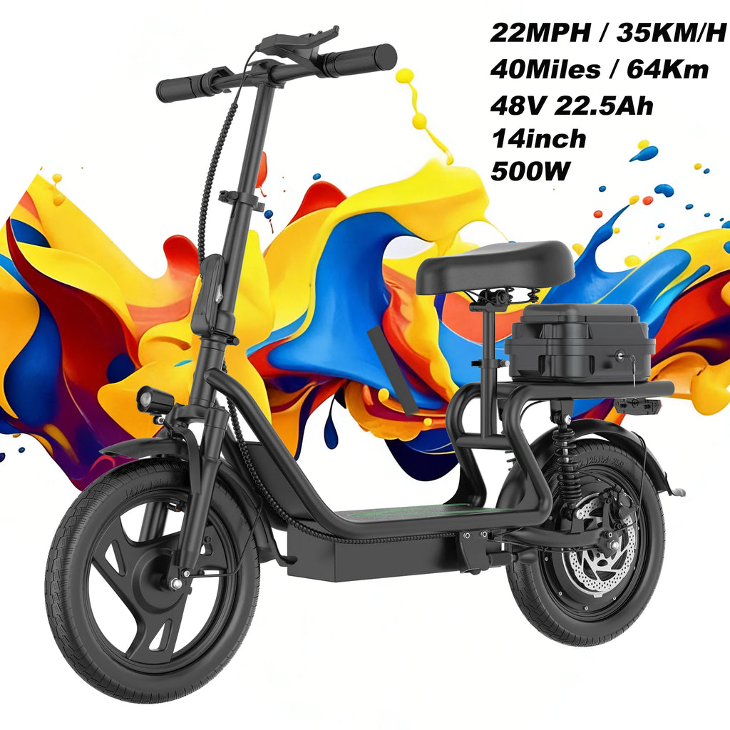 EU Stock Electric Scooter with Seat 500W 48V 15.6Ah 14Inch City Adult Commuter E Bike Max 22MPH Speed 38 Miles Range APP Control