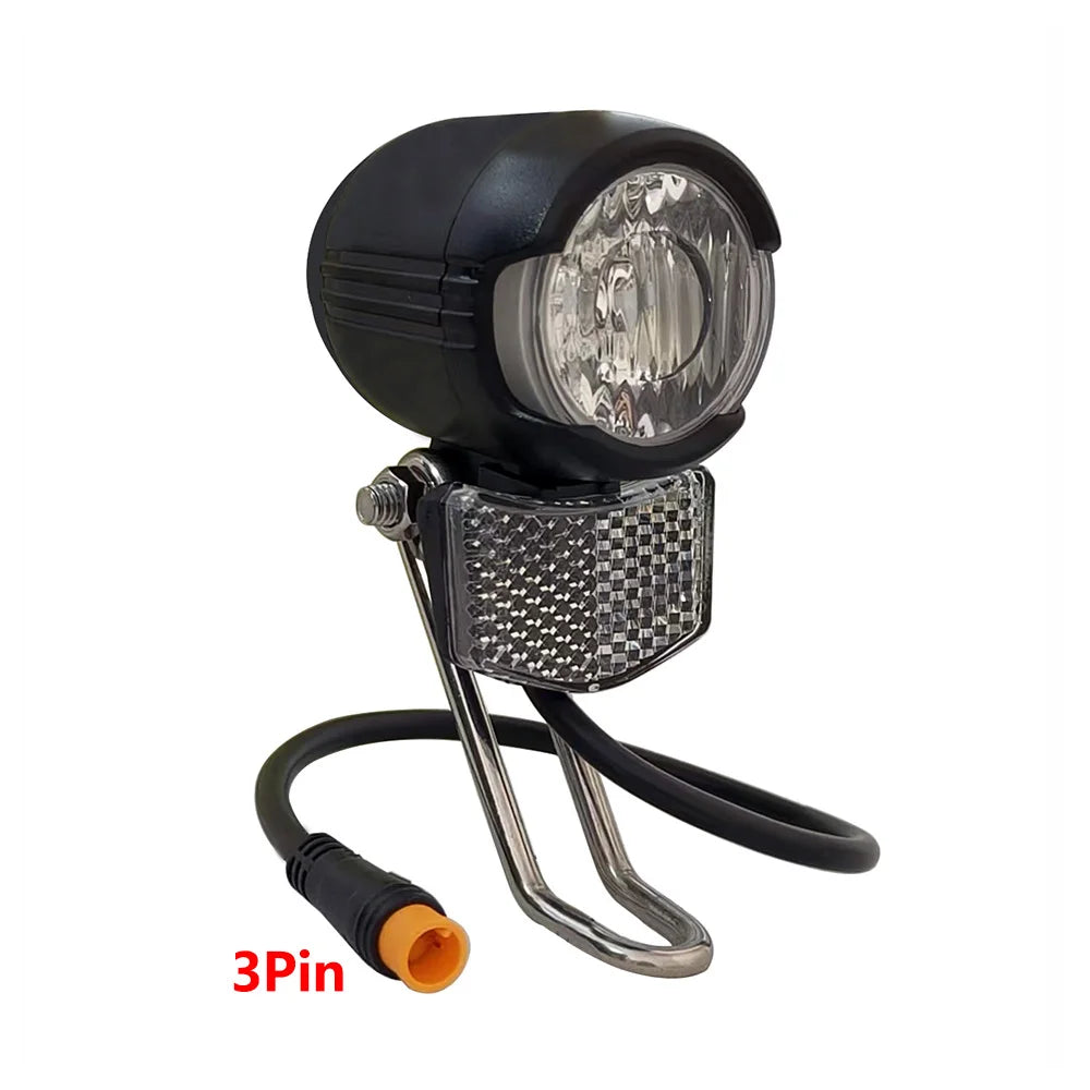 Ebike LED Headlight Accessories 36V 48V Lamp 3pin  Waterproof Connector Built-in Horn Front Light for Electric Scooters Bicycles