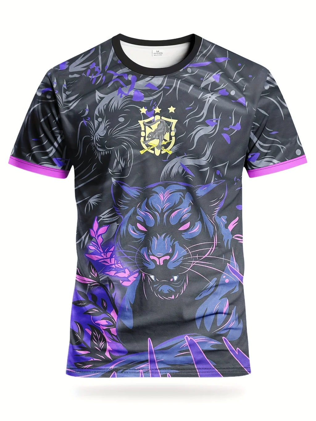 Brazil men's leopard print football jersey comfortable sweatshirt and crew neck leopard print sports top suitable for game train