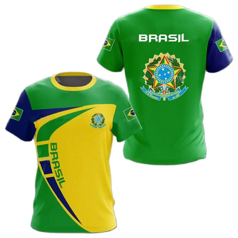 3D Printed Brazil Flag T Shirt Men Brazilian Football Pattern T-Shirts Summer Street Sports Round Neck Tops Short Sleeve Tees