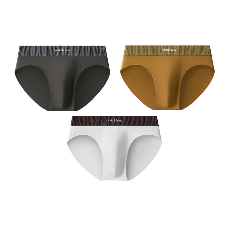 3Pcs Men’s Cotton Briefs No Fly Mid Waist U Convex Pouch Triangle Underpants Solid Color Breathable Summer Daily Underwear Male