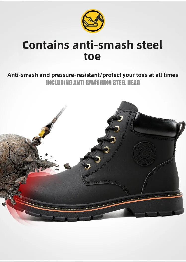 high-top Work Boots For Men Anti-smash Anti-puncture Work Shoes with Steel Toe leather safety shoes men for work waterproof shoe