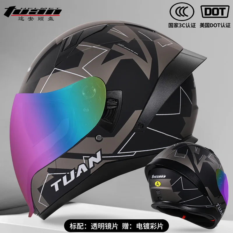 2026 New Motorcycle Helmet Standard DOT Double Mirror Drinkable Water Ghost Face Helmet Cycling Locomotive Full Helmet