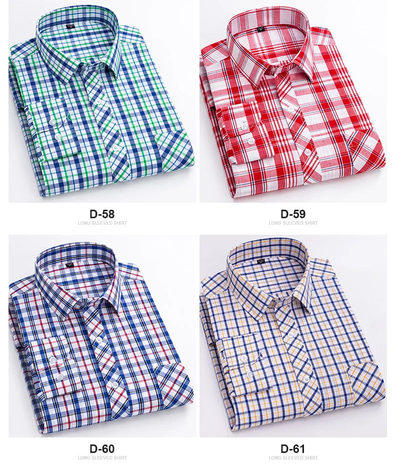 New Cotton Plaid Casual Shirts For Men Long Sleeve Fashion Print Checked Regular Fit Mens Plaid Shirts Dress Daily Clothing Soft