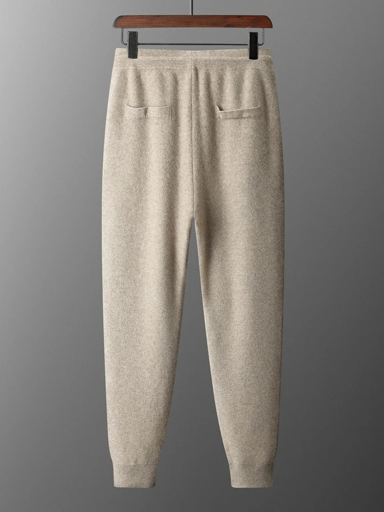 Autumn and Winter Thickened High Waisted 100% Merino Wool Men's Pants Small Leg Pants Casual Business Knitted Sweatpants Warm